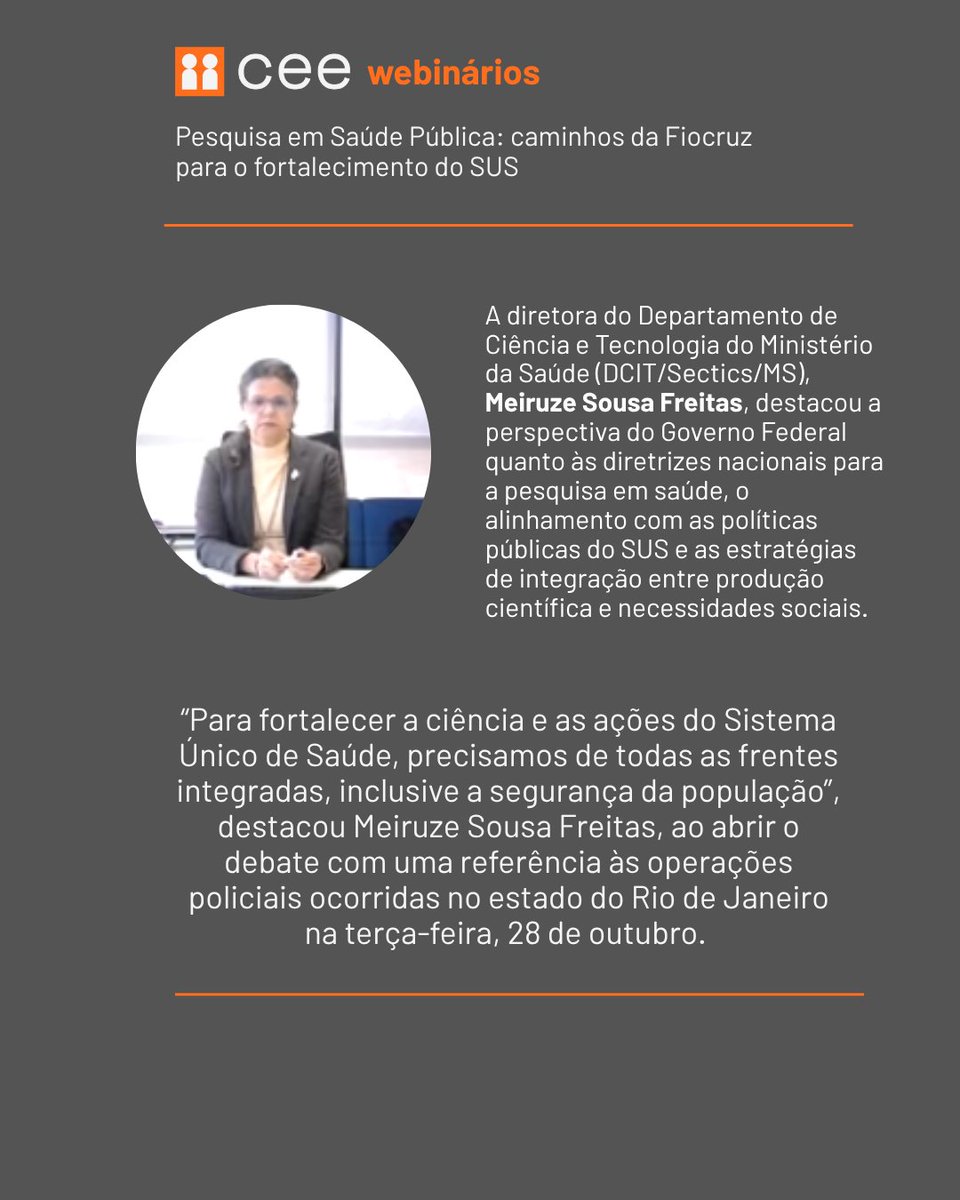 ASSISTA: Webinários CEE | Ep.01 - Fomento à pesquisa em Saúde no Brasil: perspectivas futuras 

youtube.com/live/QteJEkuwZ…