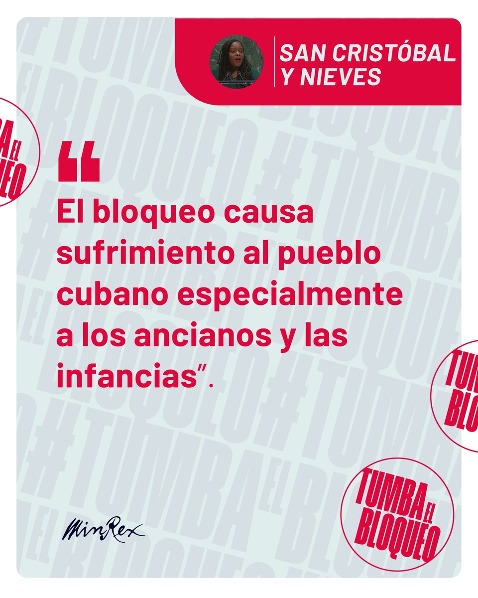 🇰🇳 | Representante de San Cristóbal y Nieves en #UNGA80:

"El bloqueo causa sufrimiento al pueblo cubano, especialmente a los ancianos y las infancias."

#TumbaElBloqueo