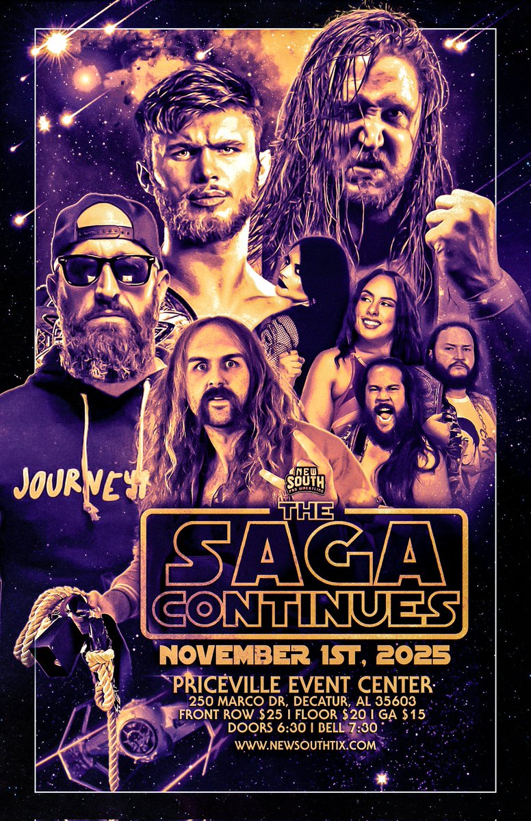 NewSouth_PW's tweet image. THIS SATURDAY at the Priceville Event Center!
New South Pro Wrestling presents our 11th Installment of THE SAGA CONTINUES!
Featuring AEW/ROH Star @RealMikeBennett and #WWEEvolve CHAMPION @JacksonDrake03 
Doors at 630pm. Start Time 730pm.
#BestInTheSouth
