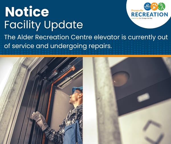 The elevator at Alder Recreation Centre is currently out of service and undergoing repairs. If you need assistance with picking up holds or selecting books, please call the library at 519-941-0610 and staff would be happy to meet you in the Alder lobby.