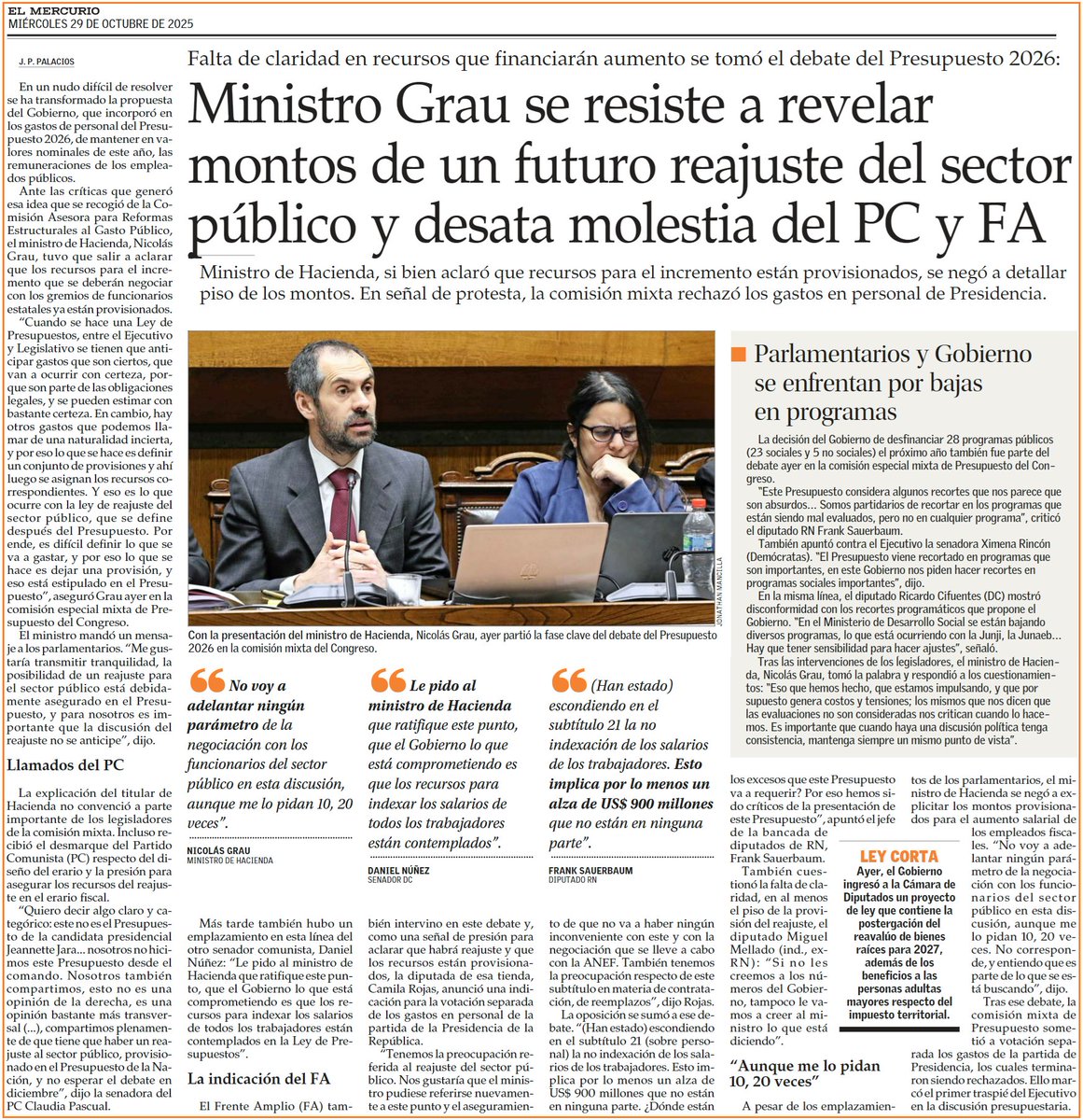 Gobierno no tiene plata, no provisionó recursos para cubrir el reajuste al sector público en presupuesto 2026.
Boric desfinanció 23 programas sociales para el año 2026.
Este Gobierno es una chacra.
Por eso arrancó Marcel.