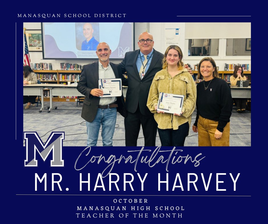 Congratulations to our Manasquan High School Teachers of the Month!

September: Ms. Jill Santucci
October: Mr. Harry Harvey