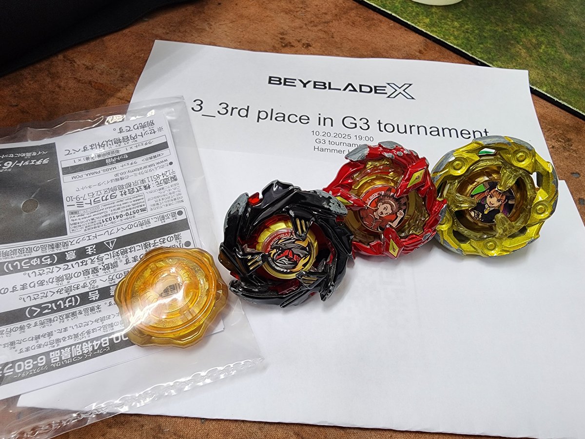 XIII_Time's tweet photo. 271025 G3 @ HammerHouse 7pm

🥉, back to the ol' reliables

WR 160 LO
PW 170 LR
CDrg 560 E

#ベイブレードX 
#BEYBLADEX
#BEYBLADEXSG https://t.co/ibxRbKeNvf