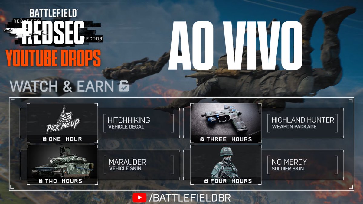 Vai rolar muito Youtube Drop de recompensas hoje lá no nosso canal! A partir das 19h jogando Battle Royale do Battlefield 6!