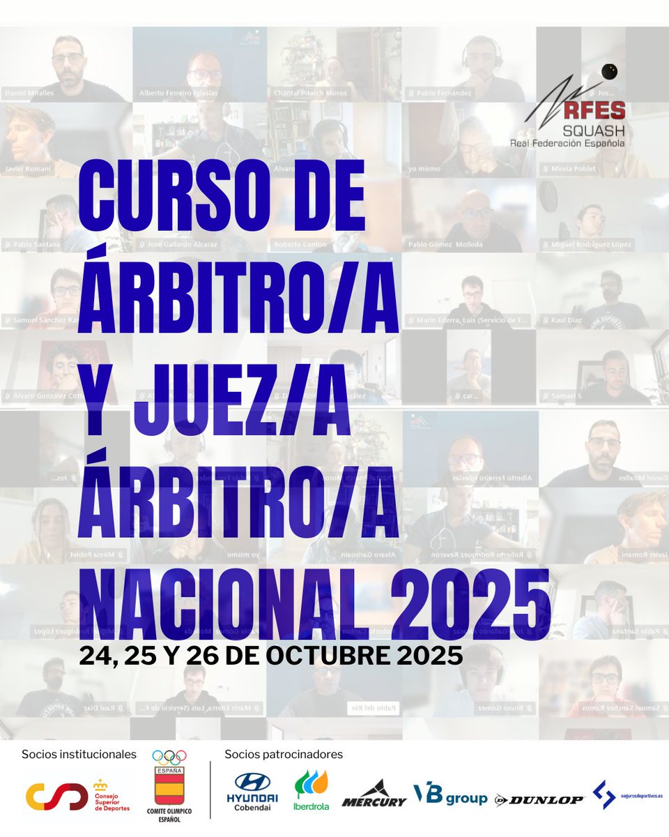 GRAN PARTICIPACIÓN EN El CURSO DE ÁRBITRO/A Y JUEZ/A ÁRBITRO/A NACIONAL 2025

👨🏽‍⚖ Durante el fin de semana tuvo lugar la formación, en la que participaron 25 inscritos y se examinaron de la materia abordada durante las 4 sesiones

ℹ realfederaciondesquash.com/gran-participa…

#Squash #SquashEsp