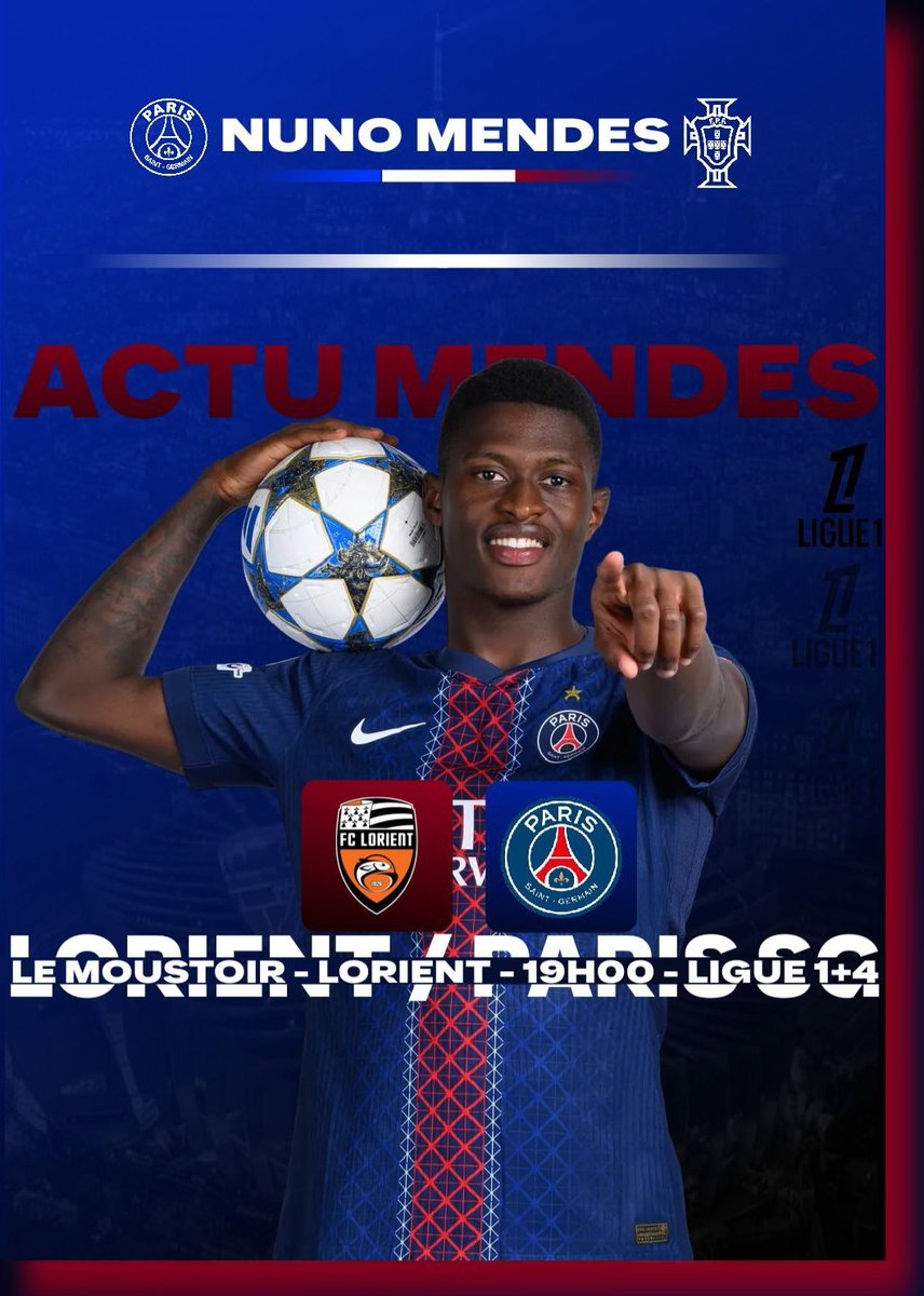 MendesActu's tweet photo. CE SOIR C'EST MATCH
A 19H00 le Paris Saint-Germain 🇨🇷 affrontera Lorient (🟠⚫️) en terre Lorientaise pour cette J10 de Ligue 1
🔙 La dernière fois que le Paris Saint-Germain 🇨🇷 à joué face à Lorient (🟠⚫️) c'était le 24/04/24
#PSG | #LORPSG https://t.co/VQXuYGUdyN