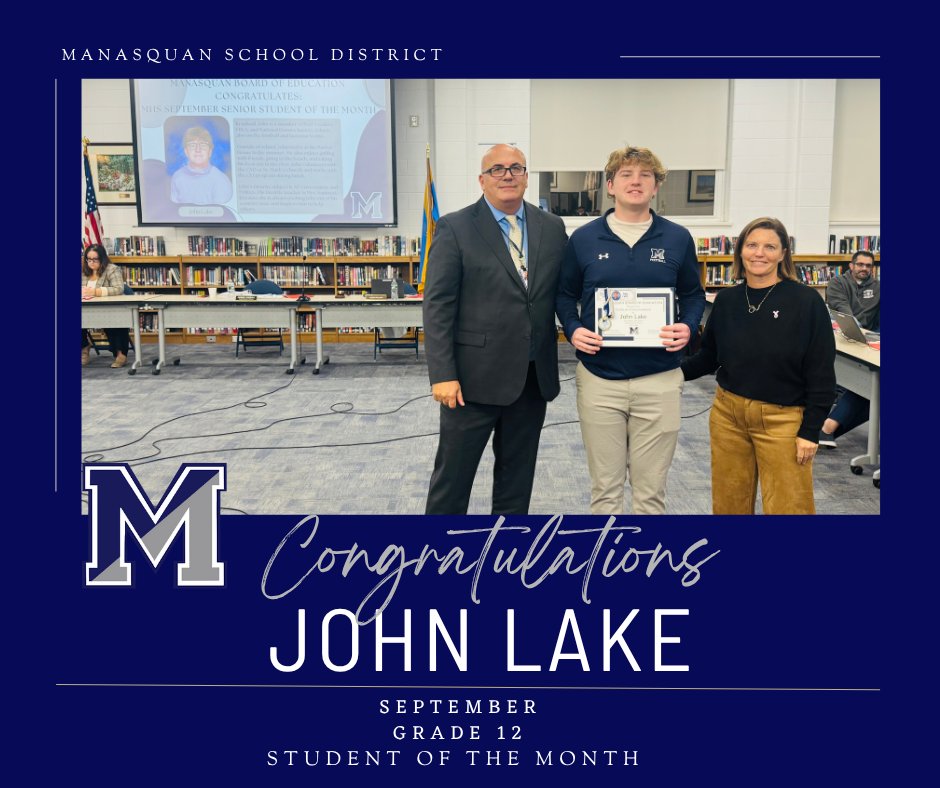 Last night, the Manasquan Board of Education recognized the MHS September Students of the Month.

Congratulations to:
Grade 09– Luke Nisivoccia
Grade 10– Cowan Fagen
Grade 11– Kieran Schneider
Grade 12– John Lake
