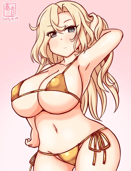 「私? ああ、そう、ふーん… いい趣味ね、悪くはないわ。 でもサイズ合うかな…あ、ぴったり」 #艦これ版真剣お絵描き60分一本勝負_20251029 #ホーネット