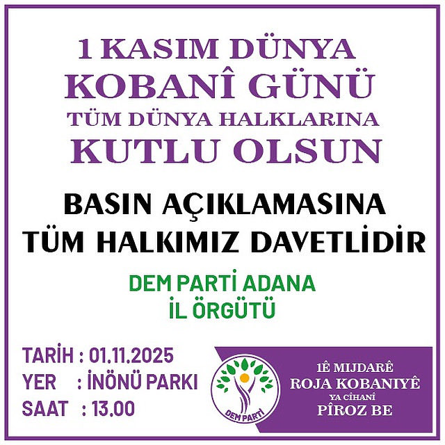 Kadın öncülüğünde gelişen Kobanî direnişi, yaşamı ve özgürlüğü savunmanın adıdır.
1 Kasım Dünya Kobanî Günü’nde, direnişin mirasına sahip çıkıyoruz.
#KobanîGünü #JinJiyanAzadî
