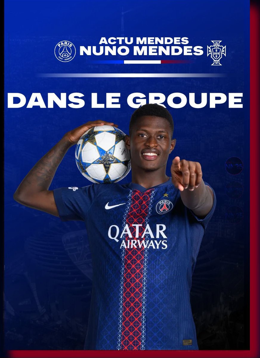 MendesActu's tweet photo. 🇨🇷🇵🇹 ! Voici le groupe du Paris Saint-Germain 🇨🇷 pour affronter Lorient (🟠⚫️) à 19h00 le Paris Saint-Germain 🇨🇷 ira ce déplacer chez le promus pour espérer prendre les 3points.
#PSG | #LORPSG https://t.co/aVvEgVtL7F