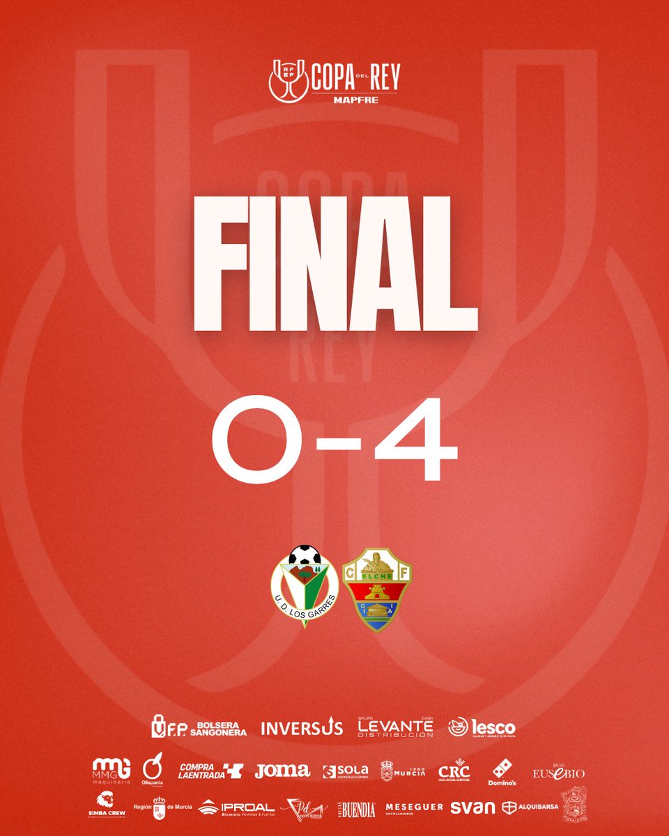 ⌚90’ | 0-4 | #LosGarresElche | 🔚Se acaba este día para el recuerdo, se acaba el partido más especial de nuestra historia 

🙌🏻¡GRACIAS a todos los que nos habéis acompañado en este día!

#LaCopaMola