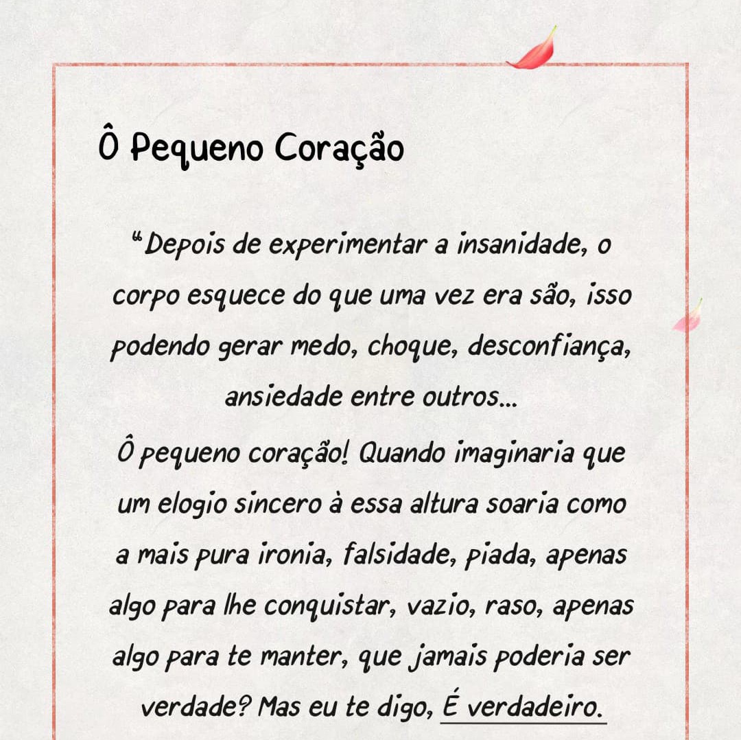 Toryplushiee_'s tweet image. Segue mais um texto escrito por mim, espero que gostem!

Demorei um pouco pra postar admito que tinha esquecido, mas cá está🤍

&quot;Memórias de uma garota pensadora&quot;

Título: Ô Pequeno Coração

#autoral #booktwt #poesia