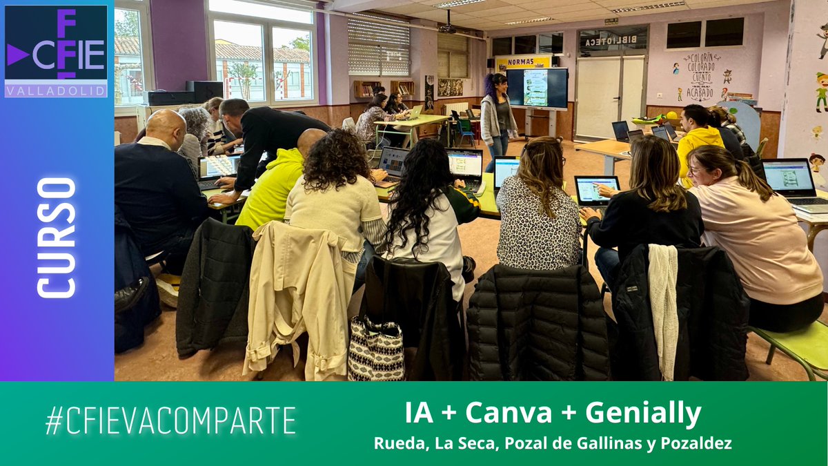 cfievalladolid's tweet image. Curso de formación con Alberto Perez e Isabel Herrero descubriendo cómo usar la IA de Canva y Genially en el aula.
👩‍🏫👨‍🏫 Docentes de Rueda, La Seca, Pozaldez y Pozal de Gallinas compartiendo ideas, creatividad y ganas de innovar.
#FormaciónDocente #InnovaCyL @educacyl