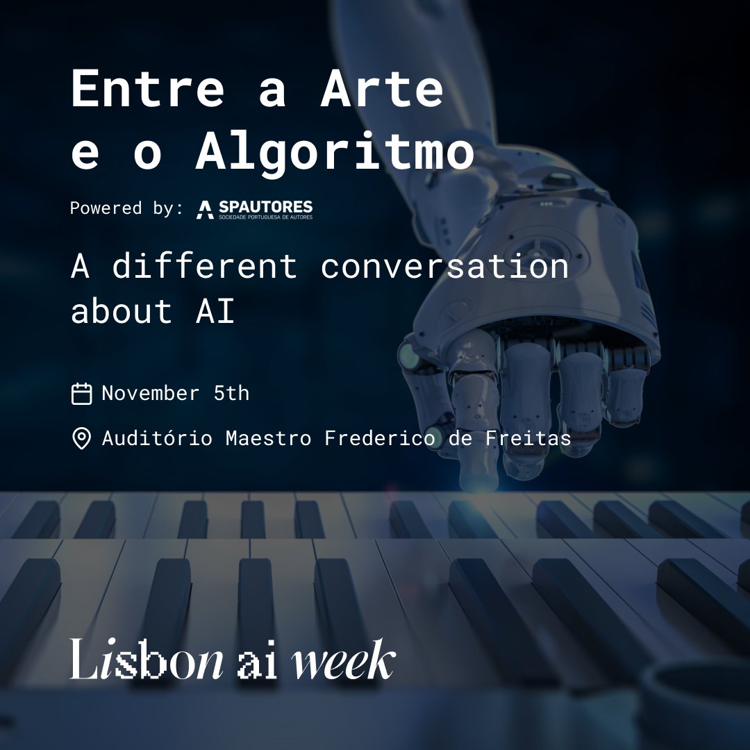 🖼️Step into the space between #art &amp; #algorithms. “Entre a Arte e o Algoritmo” brings cultural #leaders, #authors &amp; #musicians together to explore #AI’s impact on #creativity &amp; society. Nov 5 at Auditório Maestro Frederico de Freitas.✉️More info: uccae@spautores.pt