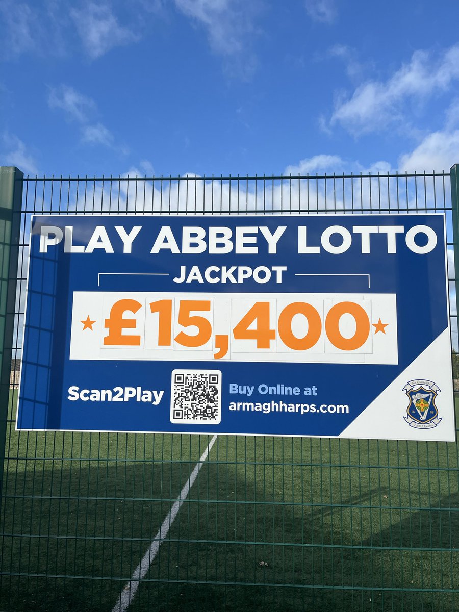 Abbey Lotto Jackpot 🎰 is an amazing £15,400. 💴

Will YOU 🫵 win this super prize? 🤔

Play now- scan below or visit klubfunder.com/Clubs/Armagh_H…

Numbers also available from all Committee Members and regular sellers.