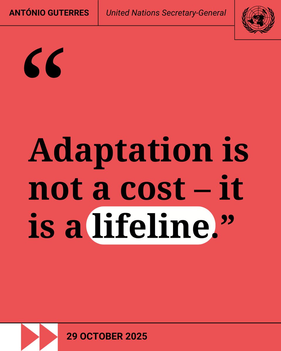 .<a href="/UNEP/">UN Environment Programme</a>'s Adaptation Gap Report is a red alert.

Climate impacts are accelerating. Yet finance for adaptation to them is not keeping pace, leaving the most vulnerable exposed to extreme weather.

We must close the adaptation gap to protect lives &amp; deliver climate justice for a