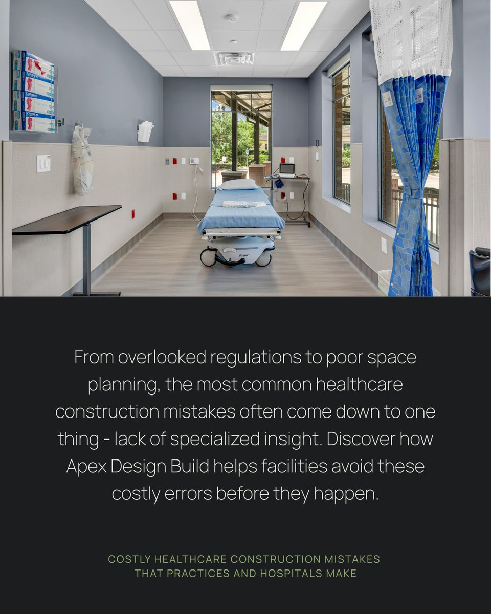 APEXDB's tweet image. Mistakes in healthcare construction cost more than money — they affect patient safety, compliance, and efficiency. Apex Design Build helps practices avoid these pitfalls through informed planning and specialized design expertise. 
apexdesignbuild.net/costly-healthc…