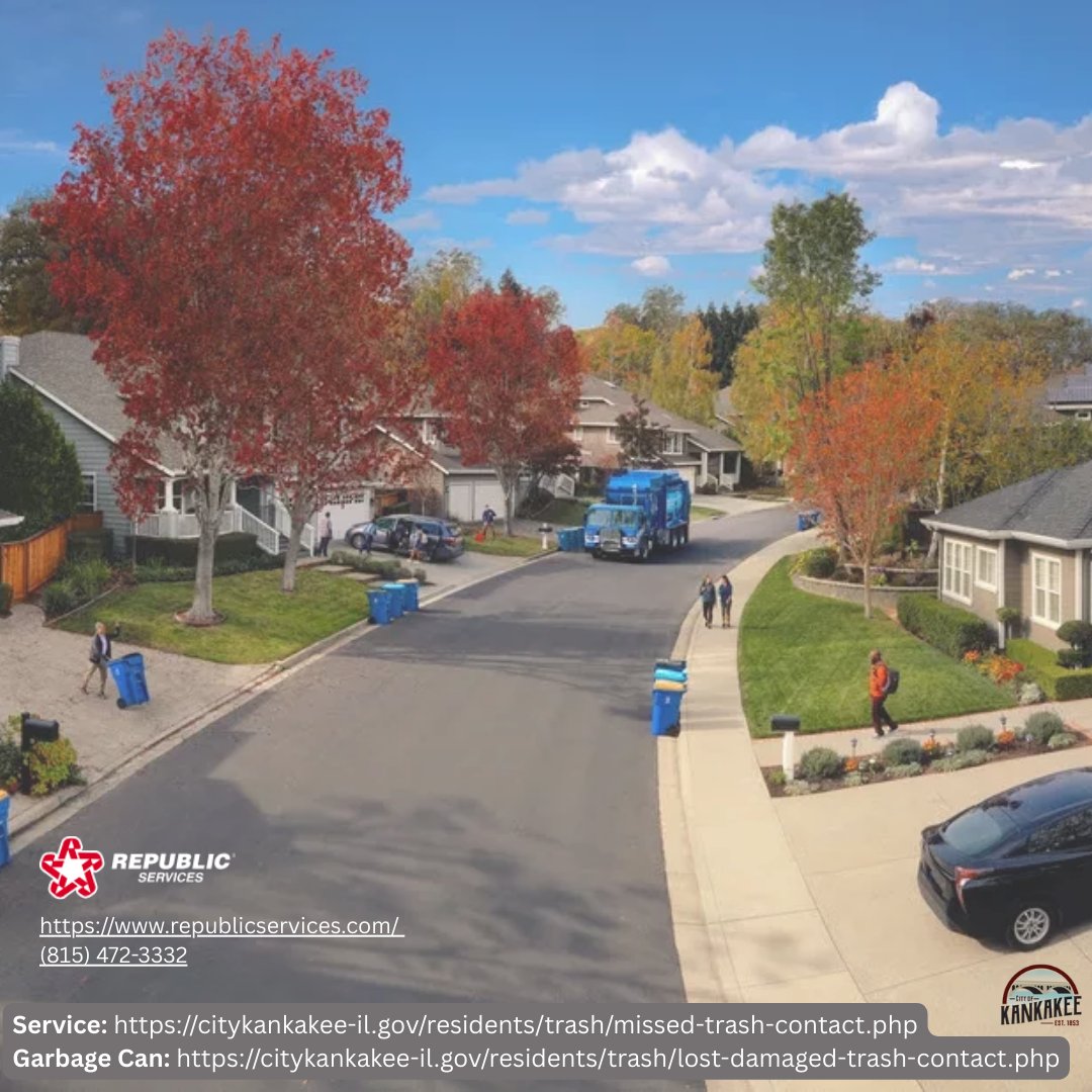 🚛🗑️ ¿Falta un bote de basura? ¿Problema con la recolección de basura?

✅ Problemas con el servicio de basura:
🔗 citykankakee-il.gov/residents/tras…

✅ Bote de basura perdido o faltante:
🔗 citykankakee-il.gov/residents/tras…

✅ Información completa de Republic aquí:
🔗 citykankakee-il.gov/trash.php