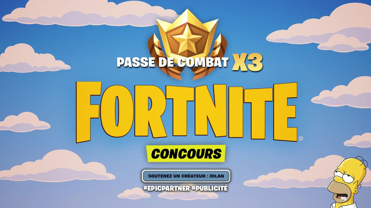 CONCOURS : Je vous fais gagner 3 passes de Combat de la Saison SIMPSON sur Fortnite 🔥

➡ RT &amp; Like ce tweet ❤️
➡ Follow <a href="/Jolan_YT/">Jolan</a> ✅
➡ Mentionne deux personnes sous ce tweet 💬 

Tirage au sort le 8 novembre 🍀 (3 gagnants)
#Fortnite