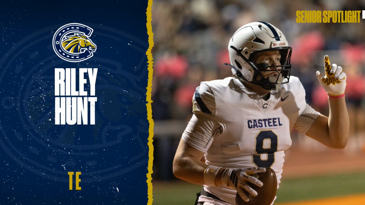 CasteelFootball's tweet photo. Senior Spotlight: TE @Riley_Hunt30 
His advice to young players is "Don’t take anything for granted because you never know when it could be your last time stepping on the field."
#PoundTheRock
📸: @CrisVossPhoto https://t.co/jjIqsUrpc1