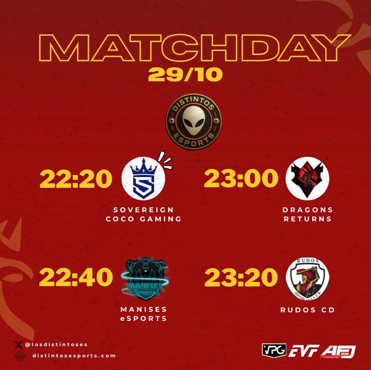 Dia de jornada y jornada muy dura y dificil para los Distintos, nos enfrentamos a un grandísimo club y un grandísimo amigo como es <a href="/CocoeSports/">Team Coco Sport🌴🥥</a> <a href="/GC_Sovereign/">Sovereign Gaming Club</a> nos vemos esta noche👽👽👽