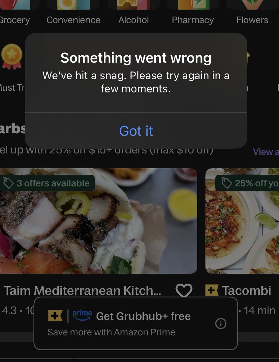 KissMyAds's tweet image. trying to consolidate all these subscriptions / monthly charges. Duplicate @Grubhub accounts - went to link @amazon #prime + #grubhub+ for what should be free to me that I’ve overpaid for… and of course, it crashes.  lol.  #UX #UI #shenanigans