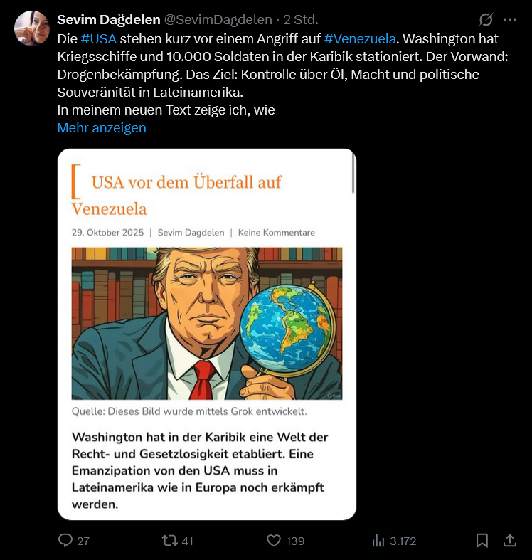 das ist natürlich🗑️denn dann kann er den friedensnobelpreis an die lampe hängen🙄den neuen text kann sich <a href="/SevimDagdelen/">Sevim Dağdelen</a>  sparen😂🤣
#BSW #Venezuela #Trump