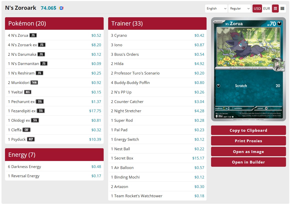 Hello Pokémon TCG Community. I am trying to start playing again some locals after a year of being away. I have no cards, neither deck and I'm looking to buy <a href="/piperlepine/">Piper Lepine</a>'s full 60 Zoroark Deck that she used In Lille's. If u have it and want to sell it, please PM (US only)
Pls RT.