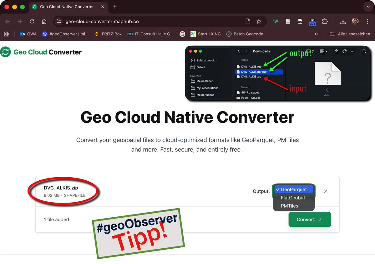 geoObserver_'s tweet image. Cloud optimierte Geoformate mit dem „Geo Cloud Native Converter“ / Cloud-optimised geoformats with the Geo Cloud Native Converter geoobserver.de/2025/10/29/clo… #gistribe #gischat #fossgis #foss4g #OSGeo #spatial #geospatial #gdal #gis #geo #geoObserver pls RT