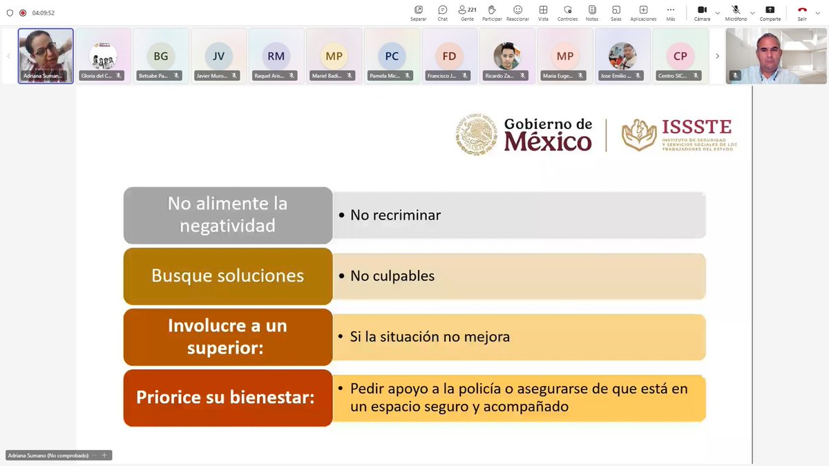 rhervermora's tweet image. Muy agradecido con la M. E. @adrisuga por su participación en el “Programa permanente de preparación para las personas servidores públicos del @ISSSTE_mx  y población interesada en temas de #ProtecciónCivill”, con la plática: ESTRATEGIA #CALMARE