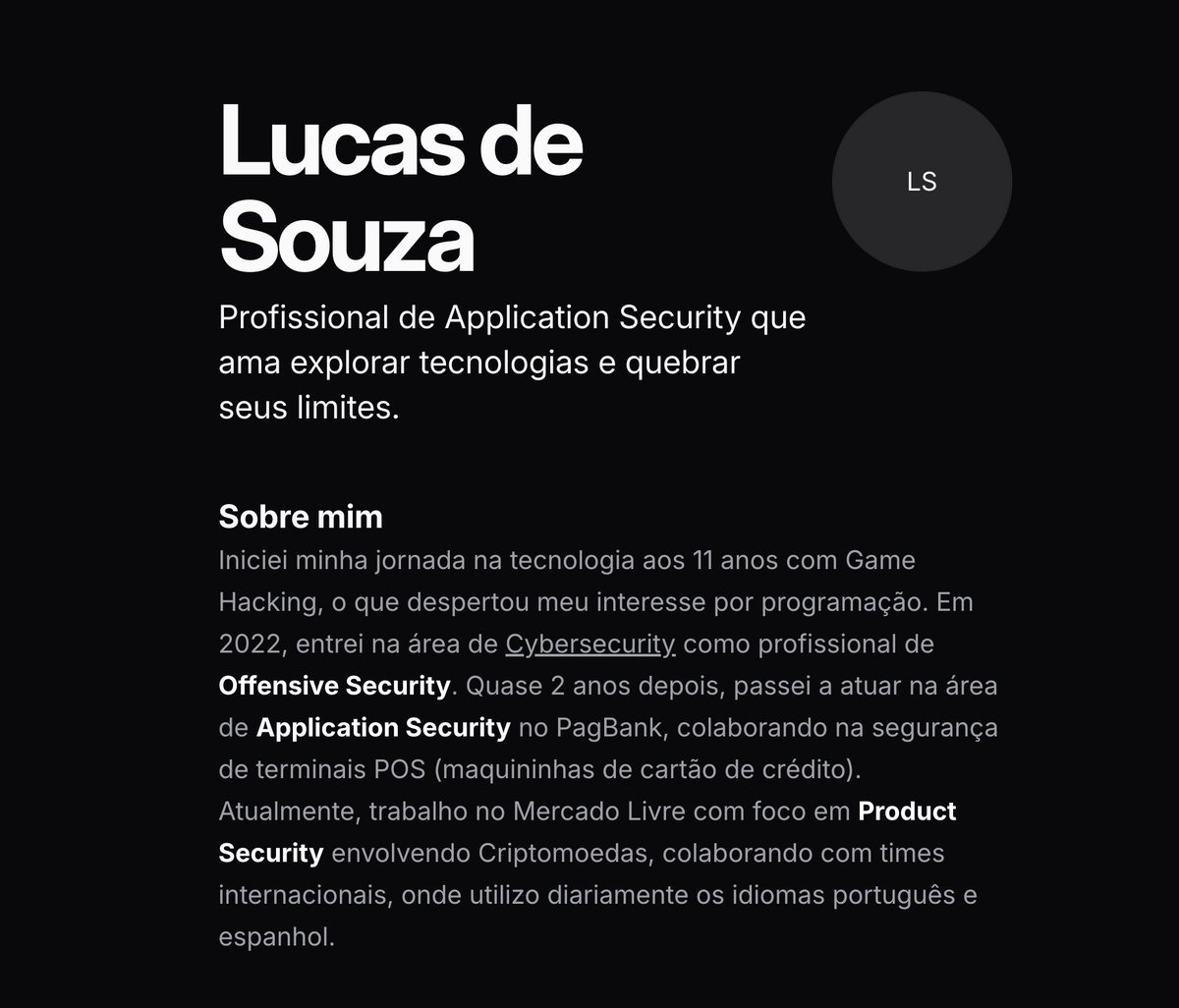 FilipeDeschamps's tweet image. Quer se inspirar numa página para portfólio pessoal?
Se inspira nessa do @1Iucas que coisa maravilhosa direta ao ponto... link 👇