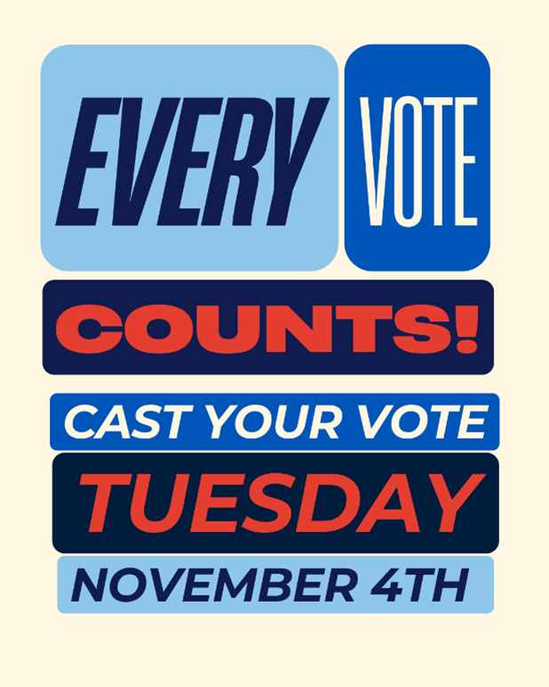 Election Day is this Tuesday, November 4. Make sure your voice is heard by having a plan to vote. Polls will be open 7 a.m. to 8 p.m. #Vote2025
