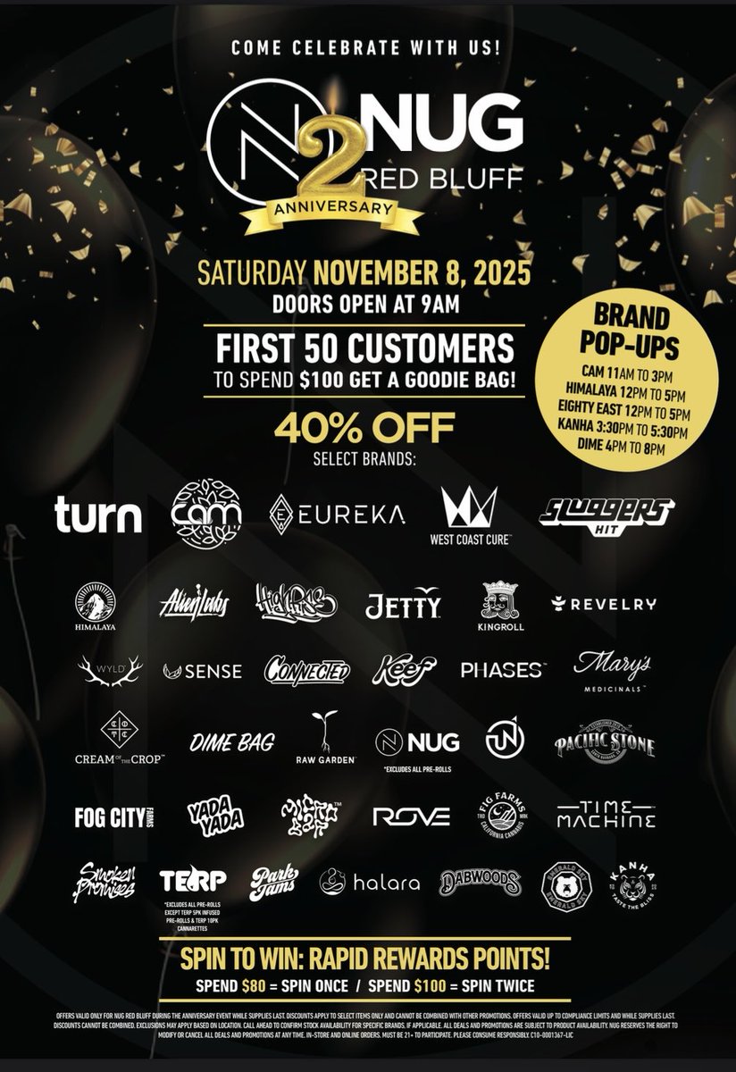 NUG_brand's tweet image. NUG FAMILY! RED BLUFF 2 YEAR ANNIVERSARY IS APPROACHING! ✨

NOVEMBER 8TH TO BE EXACT! SLIDE AND ENJOY DEALS FROM YOUR FAVORITE BRANDS 

#redbluff