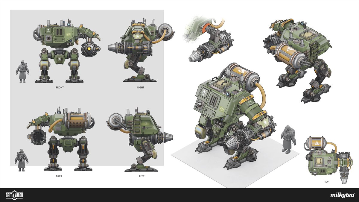 These designs for the Melter mech are 🔥 

<a href="/milkyteastudios/">Milky Tea Studios</a> cooked with this one

#IndieGame #Mechs #Tactics #GameArt