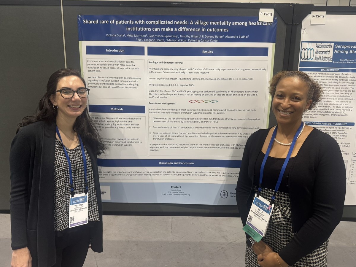 Highlights from our team’s presence at the Association for the Advancement of Blood &amp; Biotherapies (AABB) Annual Meeting in San Diego! Our department was represented by Meta, Dr Costa, and Kay — who co-authored one of our two posters presented.🩸💉 #AABB2025 #TransfusionMedicine