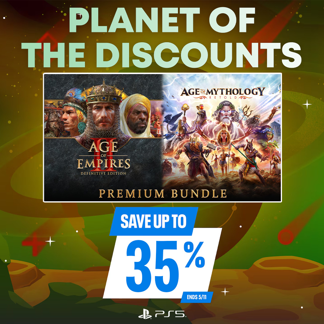 Mythology meets history in <a href="/PlayStation/">PlayStation</a>'s Planet of the Discounts!

Save 35% on the #AgeofMythologyRetold and #AgeofEmpiresIIDE bundle on PS5.

Your legendary journey starts here: aoe.ms/PlanetOfTheDis…
