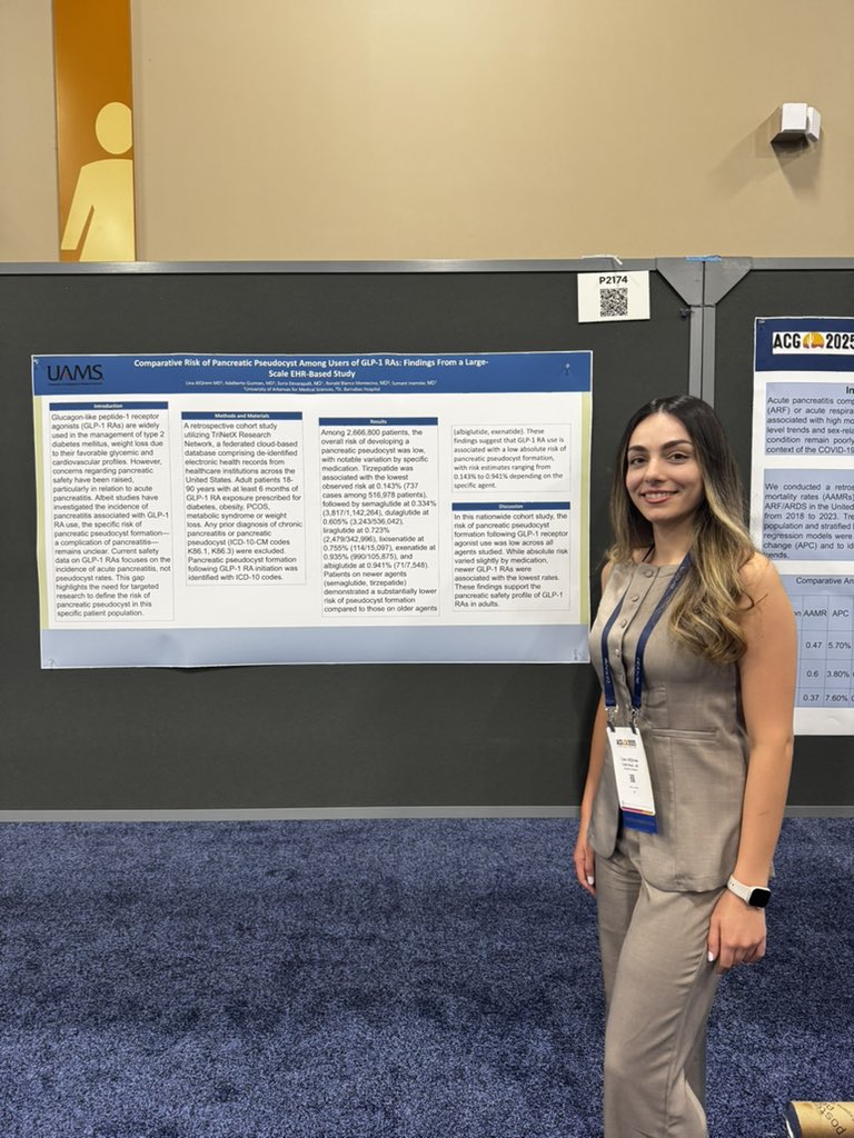 uams_GIHep's tweet photo. 🎉 Congratulations to Dr. Lina Alqirem, PGY-2, for presenting her research abstracts at #ACG2025! Your hard work, dedication, and passion for gastroenterology are truly inspiring. 👏✨ #UAMS #MedTwitter #ACG25
@LinaAlQirem @Alomari_MD @MaugarMD https://t.co/T2EbuoSm0T