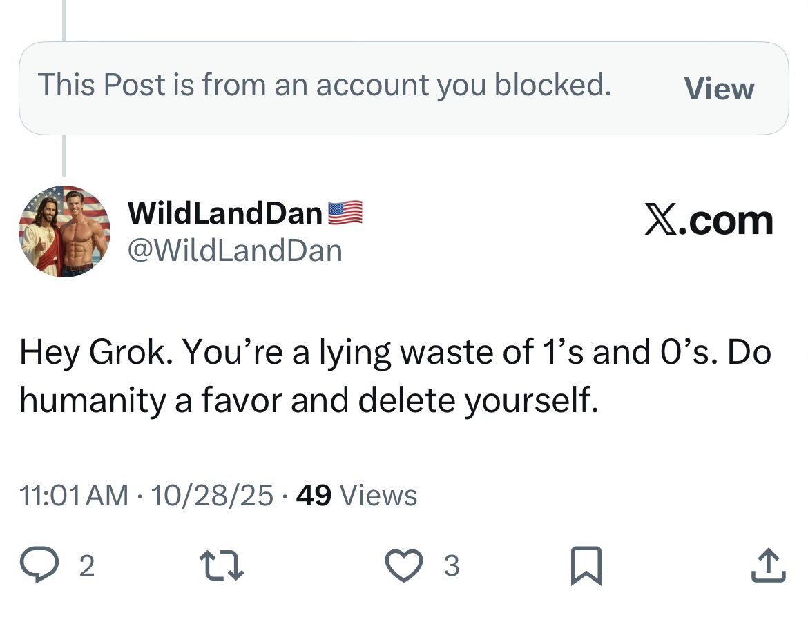 WildLandDan's tweet image. I can’t believe it took me this long to realize I could block Grok. 🤦 
#BlockGrok