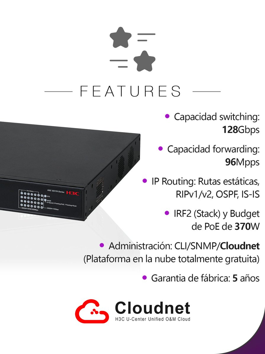 massivetechmx's tweet image. Switch H3C S5170-28S-HPWR-EI
Portafolio Enterprise

#h3c #h3cmassivetech #massivetech #switch #switching #switcheo #Cloudnet
@H3CGlobal 

Contáctanos para conocer más sobre nuestras soluciones:
📞 CDMX
559275 9710
Ext. 301 Ingeniería
Ext. 304 Ventas
✉️ info@massive-electronic.mx