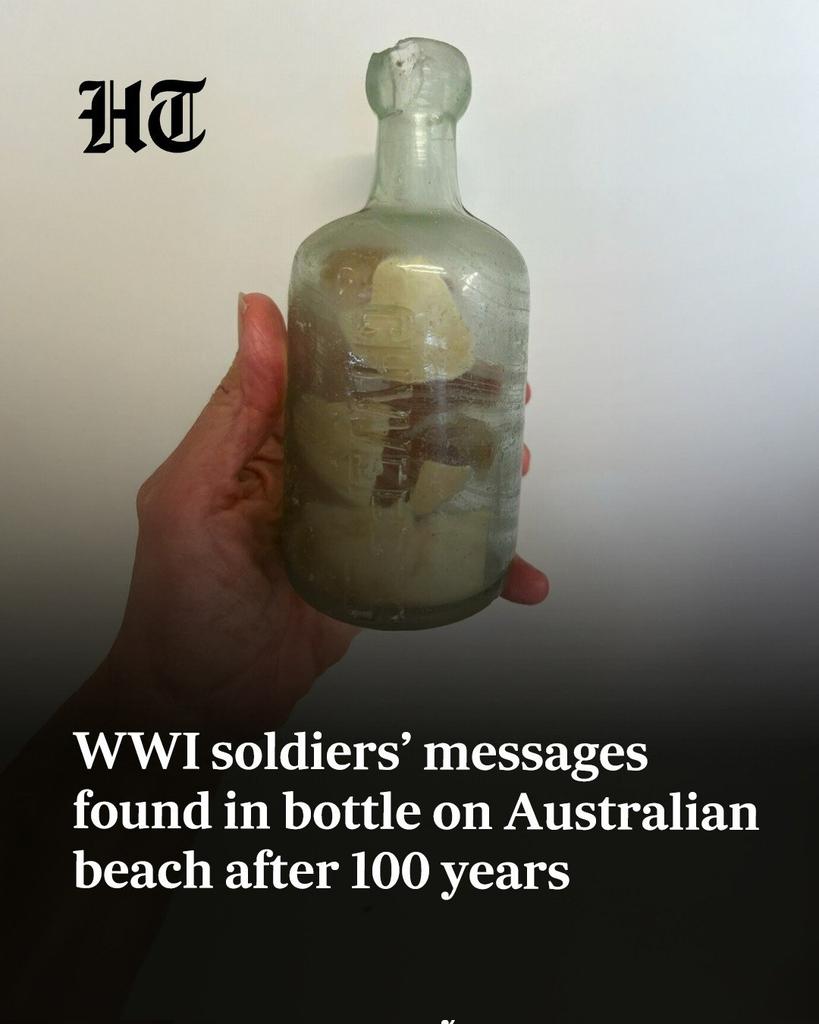 ashokmalik's tweet image. Messages in a bottle written by two #Australian soldiers a few days into their voyage to the battlefields of #France during #WorldWarI have been found more than a century later on Australia’s coast.
Full story: hindustantimes.com/world-news/wor…