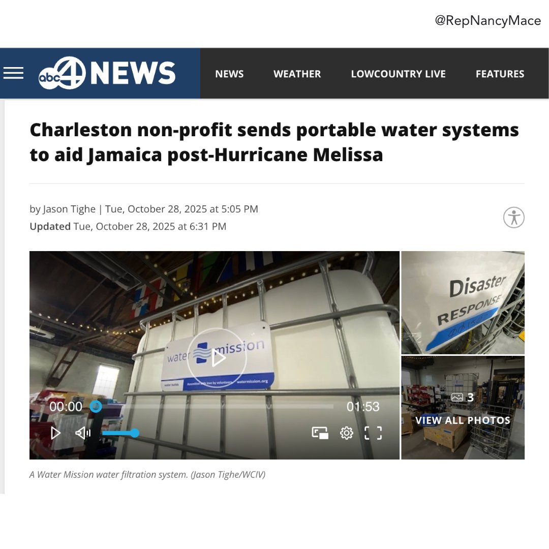 After Hurricane Melissa made landfall in Jamaica as one of the strongest storms the island has ever seen, North Charleston-based Water Mission deployed four crew members and a portable water filtration system to provide aid.

South Carolina strong. 💪