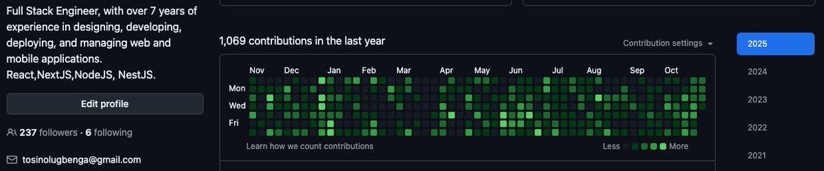 TosinOlugbenga's tweet image. This is how far I have come in the last year, excluding my 9-to-5 git contributions...
Let's see yours...the person with the highest push gets a gift......