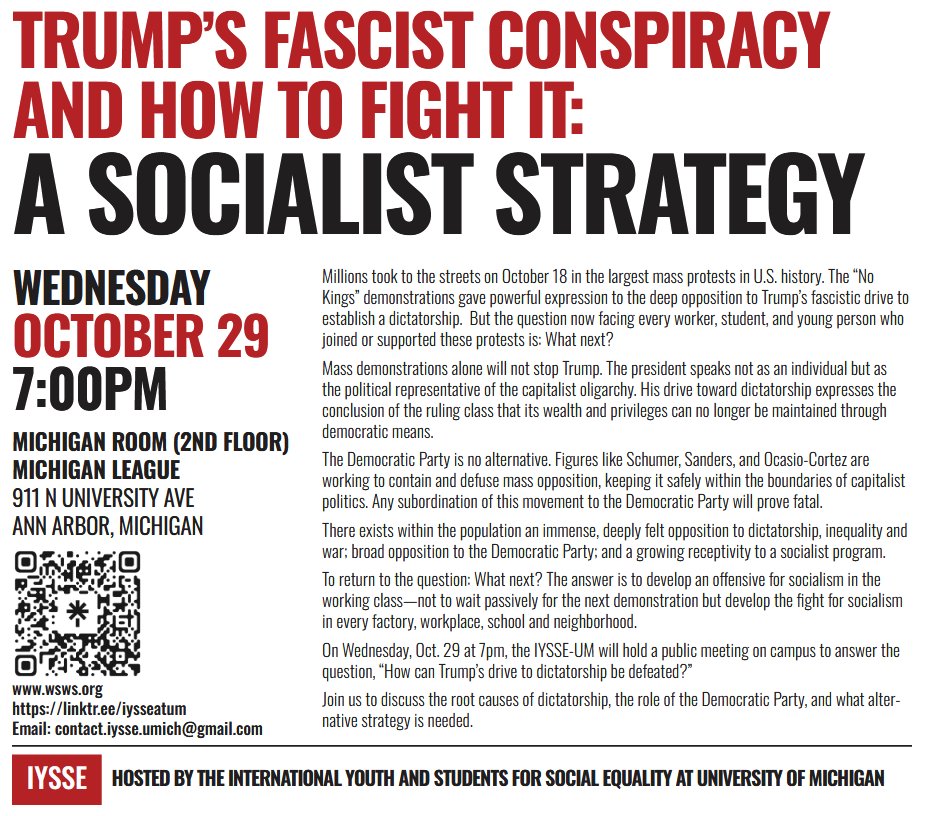 Carlos_WSWS's tweet photo. @ExtremeMichigan @ACLUofMichigan Tonight! Meeting at UM on the socialist strategy against Trump's fascist conspiracy. https://t.co/TvfafSm5IA