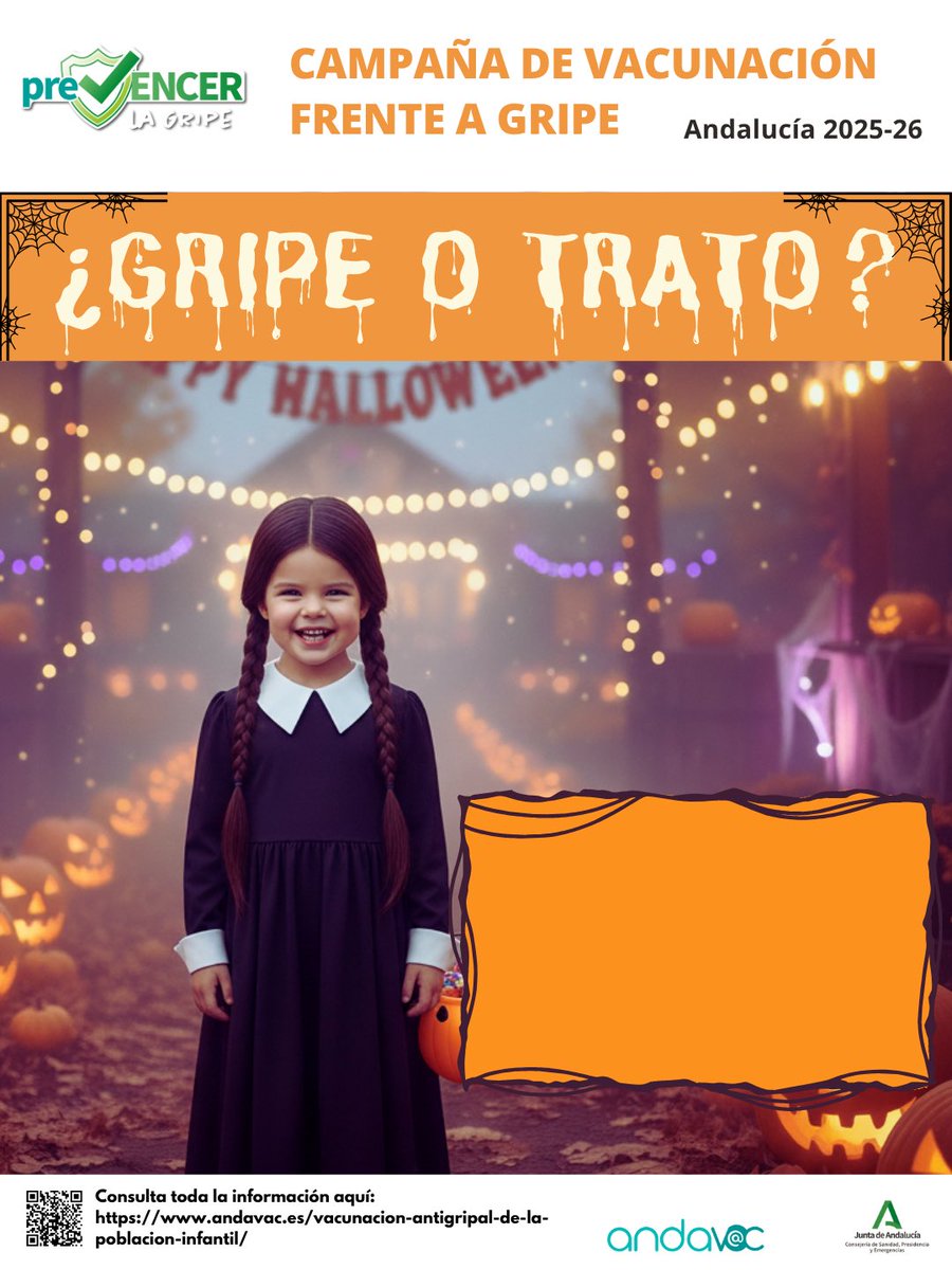 🎃 GRIPE o TRATO
En @ugchuelvacentro hemos organizado una jornada de #vacunacióninfantil SIN cita para que puedas proteger a tus peques y al resto de la familia del virus de la #gripe 
👦🏻 6 a 59 meses
📍Centro de Salud Huelva Centro
🗓️Viernes 31 octubre
⏰ 12 a 14 horas