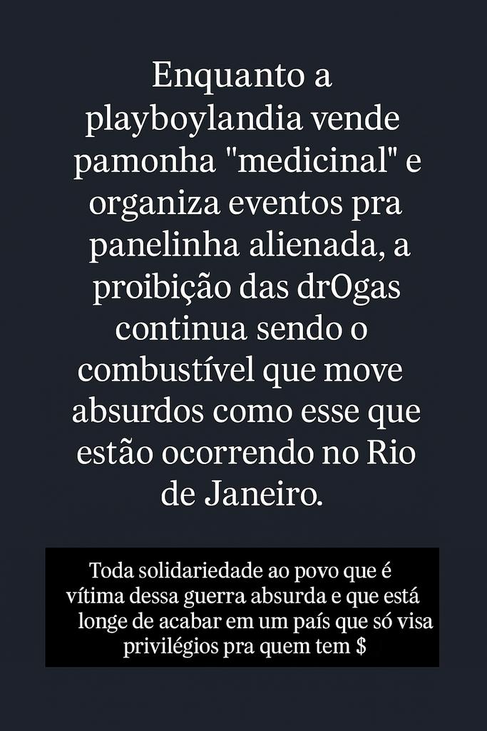 A guerra às dr0gas é uma guerra aos pobres, aos pretos e aos favelados.  Enquanto isso, a playboyzada festeja seus privilégios. Isso é o Brasil.
instagram.com/p/DQZ44H5CRqB/…