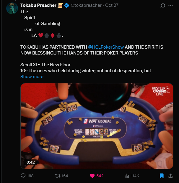 It’s amazing how October isn’t even over yet and it’s already been one of the best months for me, way beyond what I ever imagined when I started this journey less than a year ago

thanks to tokabu I had the chance to create videos in partnership with OpenSea and Hustler Poker,