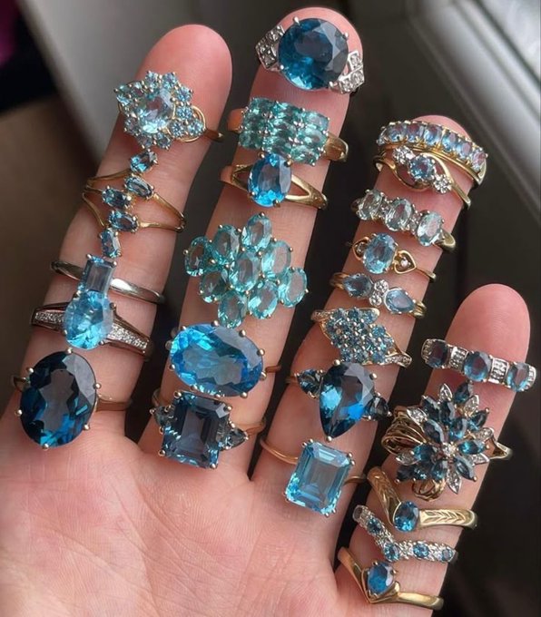 A curated selection of vintage blue rings.