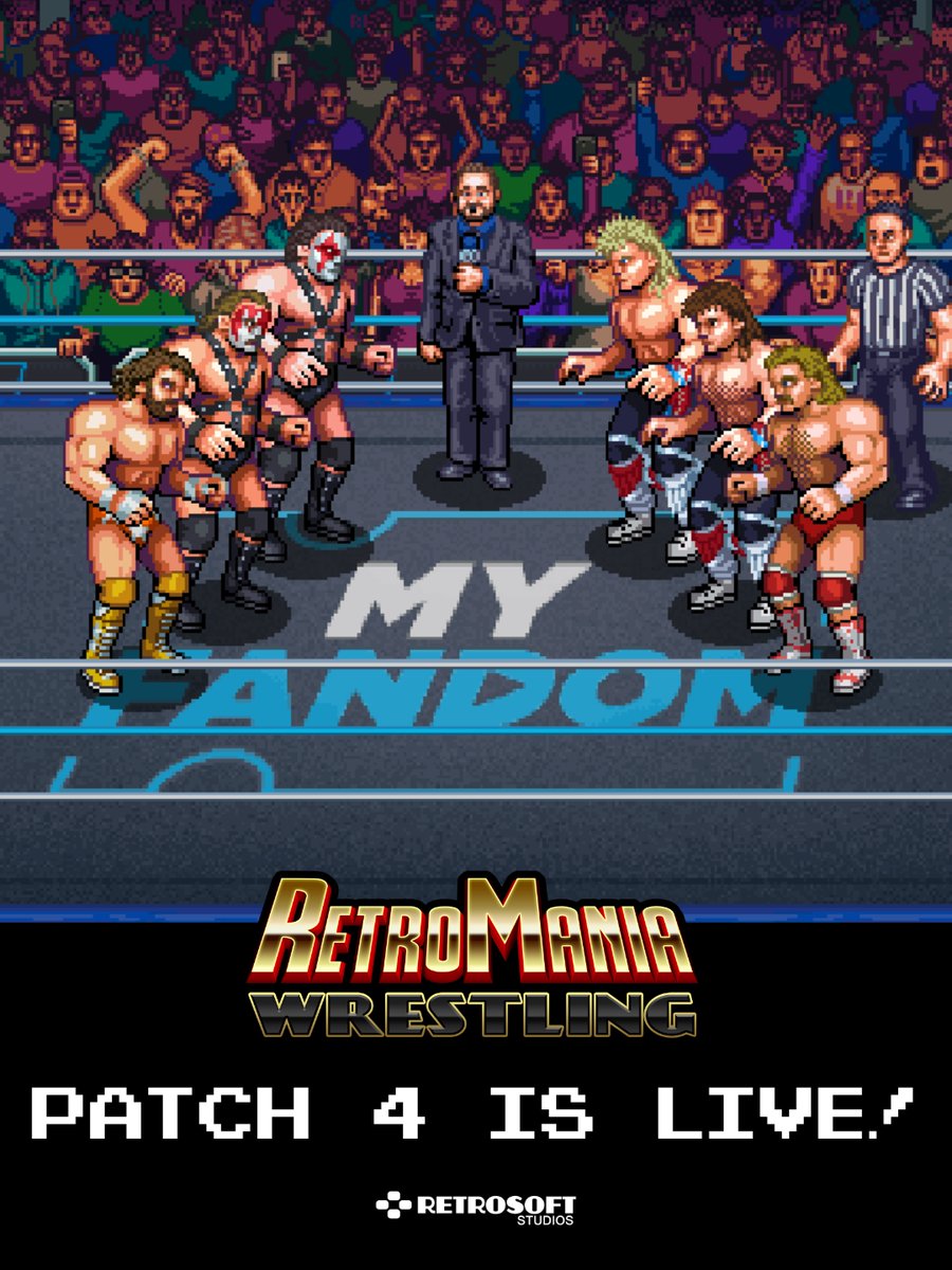 RetrosoftStudio's tweet photo. All,

Patch 4 is now live on Switch, PS and Steam. There are some Azure issues on Microsoft's side so as soon as they are resolved we will release it for Xbox as well. Hopefully at some point today. I will continue to check. But we have already gone through the Cert process there so there will not be a further delay other than the issue Microsoft is currently having.

Please let us know if you have any issues. We are already at work on Patch 5. I will be posting the Patch 5 notes later today or tomorrow along with a work in process build on Steam for those of you who own the Steam version of the game.

Patch 4 Release Notes (Preview)

General Bug Fixes:

💥 Crowd sound control does not apply to the lose screen
💥 Fix win in every arena achievement so it only counts the original ones before the DLC
💥 Character Select Screen transition bug
💥 Other menu issue with some transitions

Gameplay Updates \ Fixes:

💥 Levitating bug on some wrestlers when a specific sequence happens
💥 AI Tag partner will come into the ring to break up a pin but does not always do something.
💥 AI wrestler follows opponent onto the apron when opponent tags. He re-enters the ring straight away

Animation Adjustments \ Fixes:

💥 Smash's arm lock is glitchy (strong + right finisher)
💥 Magnum's running cross body pin has an animation issue
💥 Spinning Toehold is also missing a sprite and general animation issue with this move
💥 Sunset flip sprite issue.
💥 Add impact to Mr. Hughes' fist drop. Right now the opponent on the ground does not move.
💥 Wrestlers are doing the wobble walk in certain arenas when exiting from a rumble - Ballroom - Fandom
💥 Macho Man's "knee to back" is glitchy when performed near the ropes (left side of ring) (Was not fixed completely in last patch)
💥 Double Clubs to Back - can tagged wrestler walk a little slower to position? he moves pretty quickly
💥 Gorilla Press from tie up (strong+up) - victim is out of position, needs to be raised enough so RW arm stub is covered
💥 Magnum One Hand Pin 4th sprite needed wrist band re positioned

Tournament Mode:

💥 FATAL ERROR in promoter mode when final match is a dq - singles and tag
💥 Kings Cup when winning a match it gets counted as a loss in some situations
💥 Tag team classic tournament bug - Wrong team showed winning the match
💥 Tournament Singles - characters don't grey out if both wrestlers are disqualified on this part of the bracket
💥 Tournament Bug: Wrestlers get swapped in brackets in 2nd rounds
💥 In Tournament mode - in CPU vs CPU matches, if you pause the game at the start of the match, un-pause and then skip the match - the match will end without the Wrestler's ending theme.
💥 Fatal Error in Promoter mode when there is a Double Count Out

House Show Mode:

💥 Chose Ax in rumble and when it started not in the ring yet and when pressed a button it exited the match and went to the loss screen

Retro Rumble:

💥 fatal error - rumble mode when setting up an all ai match and not selecting all 8 participants

New Feature:

💥 Add option to Disable camera controls on right stick and LT and RT. NOW WORKS
💥 Add option to Disable screen shake