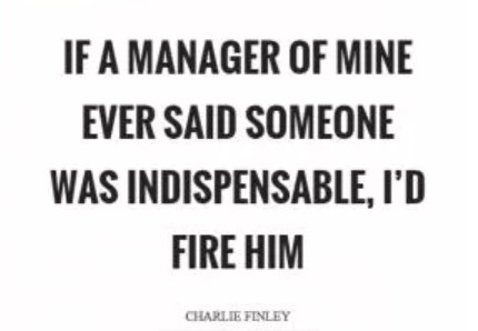$TSLA shareholders are encouraged to vote for @ElonMusk's insane compensation package for the sole rationale that he is "indispensable". 

A thread on "indispensable men".

"If a manager of mine ever said someone was indispensable, I'd fire him". - Charley Finley