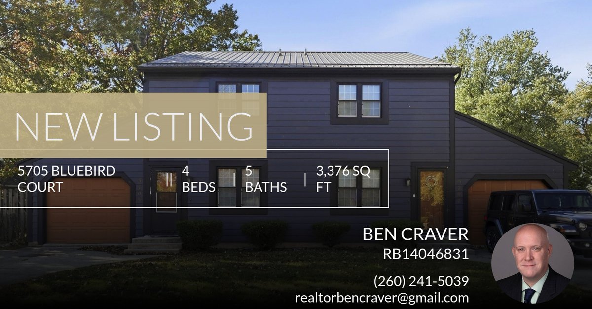 BenCraver's tweet photo. 📍 New Listing 📍 Take a look at this fantastic new property that just hit the market located at 5705 Bluebird Court in Fort Wayne. Reach out here or at (260) 241-5039 for more information https://t.co/Vpie3NR83Y https://t.co/BNeoQGaPvg